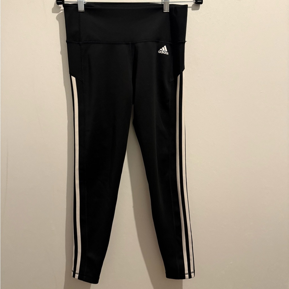 🩵Adidas Women's Black Joggers with White Stripes